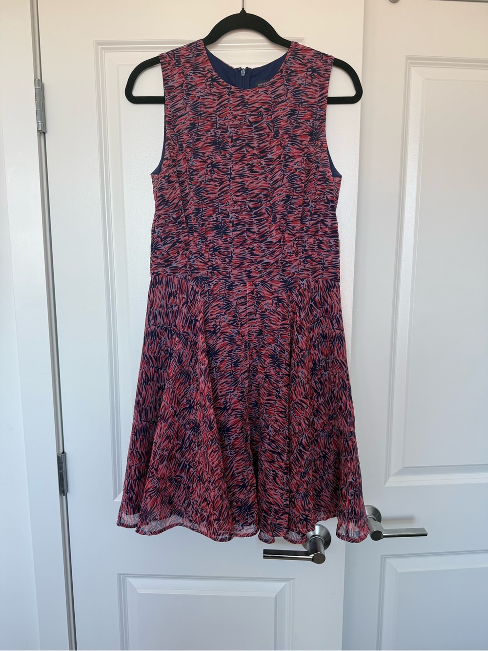 French Connection Navy and Pink Sleeveless Fit & Flare Dress